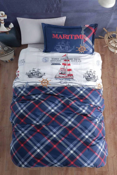 Clasy Ranforce %100 Pamuk Tek Kişilik Nevresim Takımı Maritime V1 Lacivert