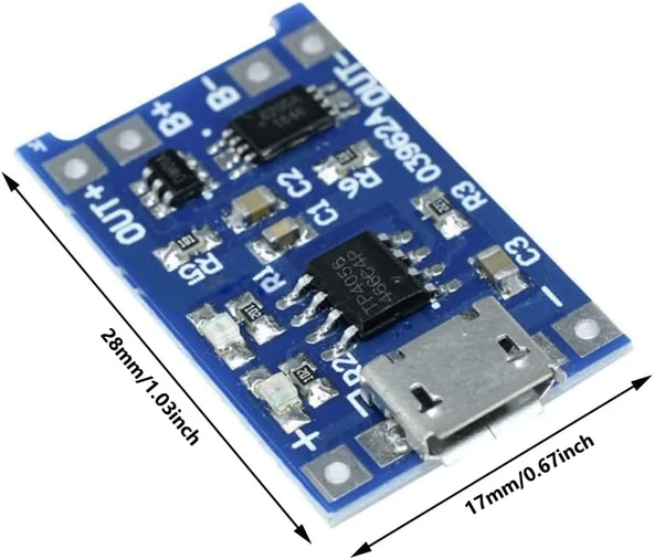 TP4056 Micro USB 1S 3.7V LiPo, Li-ion Pil BMS Korumalı Şarj Devresi - 10 Adet - Resim 4