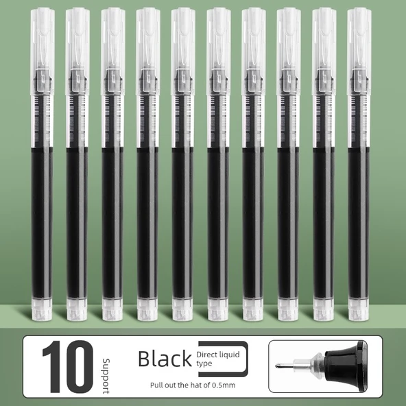 Hızlı Kuruyan Kalem - Siyah Mürekkep - 0.5mm - 10 Adet - Düz Mürekkep