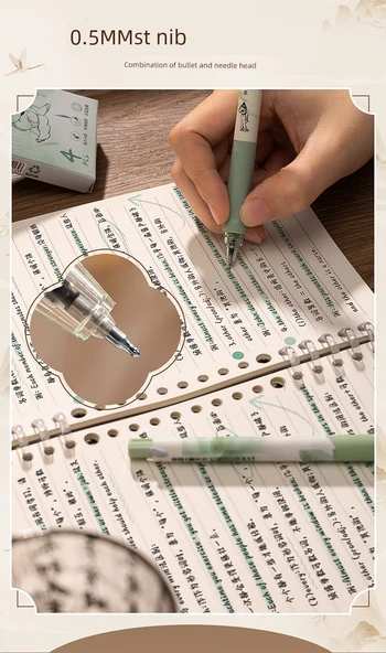 Lanting Koleksiyonu + Beyaz Sis Gülü 0.5mm Siyah Mürekkep Jel Kalem Seti - Değer Paketi/2 Kutuda 8 Kalem - 12