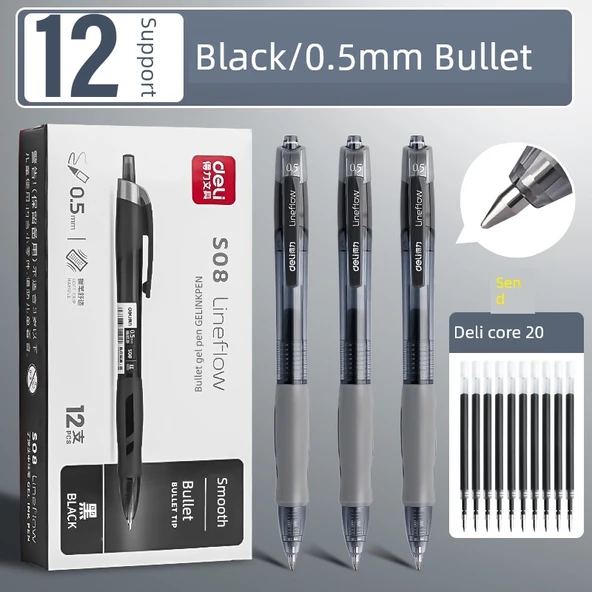 Jel Kalem 0.5mm Siyah Mürekkep - 12 Adet Çekirdek 20