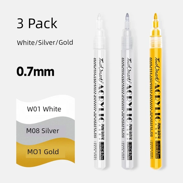 Metaliks Kalem Seti - 3 Parça 1 Altın 1 Gümüş 1 Beyaz 0.7mm