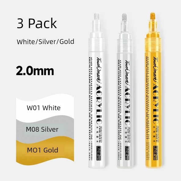 Metaliks Kalem Seti - 3 Parça 1 Altın 1 Gümüş 1 Beyaz 2.0mm