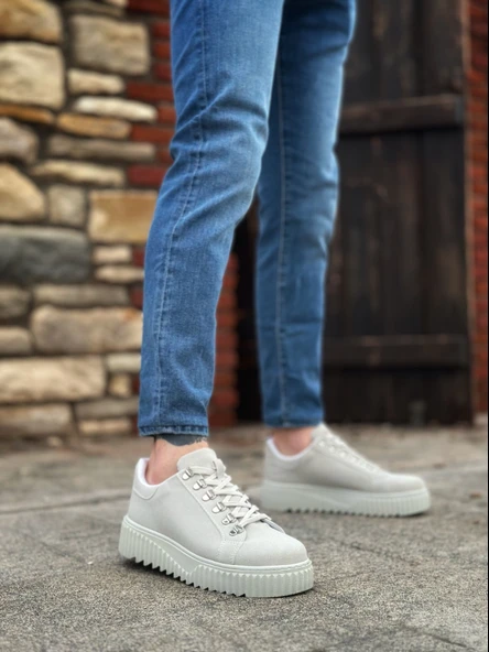 ET0505 Çengel Bağcıklı Gri Renk Yüksek Tabanlı Günlük Ayakkabı - Resim 2