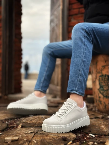 ET0505 Çengel Bağcıklı Gri Renk Yüksek Tabanlı Günlük Ayakkabı ürün görseli