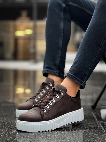 ET0505 Çengel Bağcıklı Kahverengi Beyaz Tabanlı Günlük Ayakkabı - Resim 2