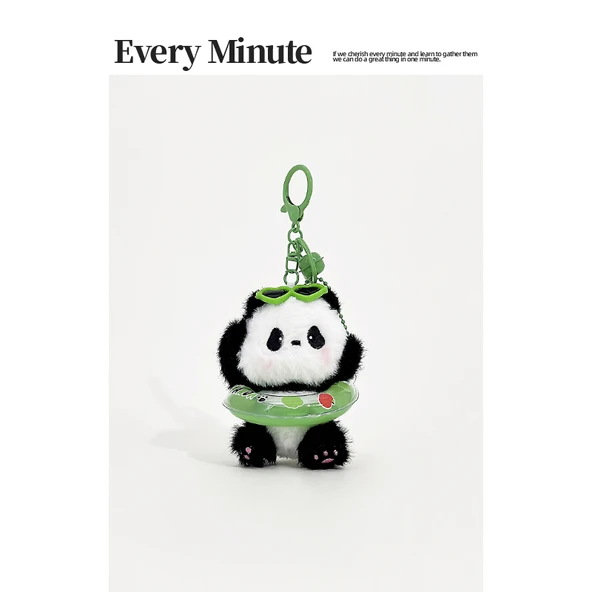 Sevimli Yüzme Halkası Hayvan Sırt Çantası Süs - Yeşil Yüzme Halkası Panda - Peluş Süs