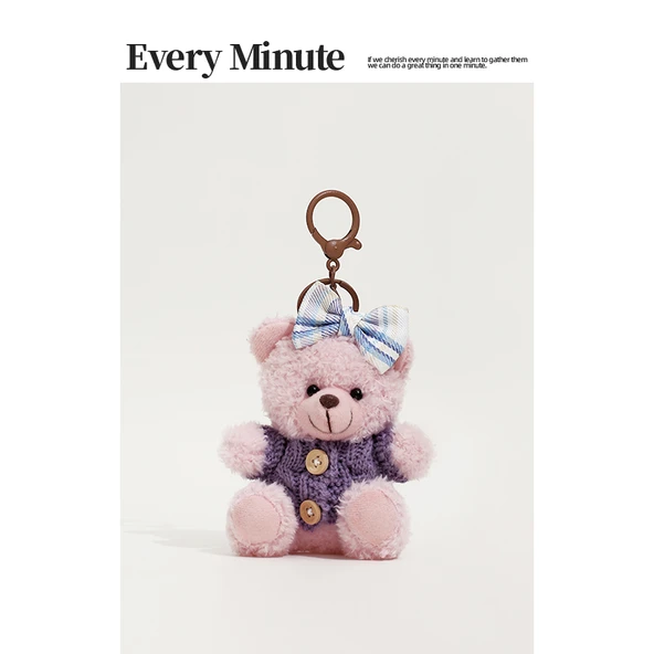 Preppy JK Kemerli Kazak Ayıcık Anahtarlık - Mor Kazak-Pembe Ayı