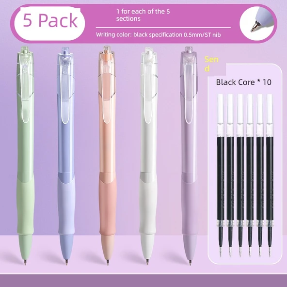 Hızla Kuruyan 0.5mm Jel Tükenmez Kalem Seti - 5 Karışık/5 Model 1'er (10 Yedekle)