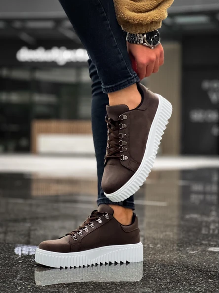 ET0505 Çengel Bağcıklı Kahverengi Beyaz Tabanlı Günlük Ayakkabı - Resim 5