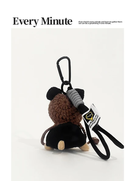 Sevimli Yavru Köpek Peluş Anahtarlık - Turuncu Çiçek Turuncu Şapka - Resim 5