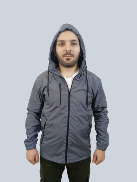 Erkek Çıkma Kapüşonlu Kaplama Detaylı Füme Yağmurluk - 6