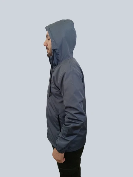 Erkek Çıkma Kapüşonlu Kaplama Detaylı Füme Yağmurluk - 10