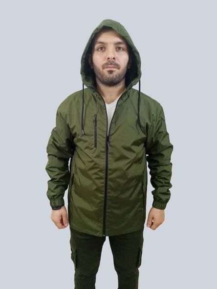 Erkek Çıkma Kapüşonlu Kaplama Detaylı Haki Yağmurluk - 3