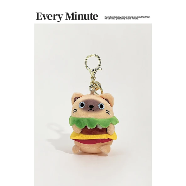 Kedi Hamburger Anahtarlık Süsü - Hamburger Siyam Kedisi