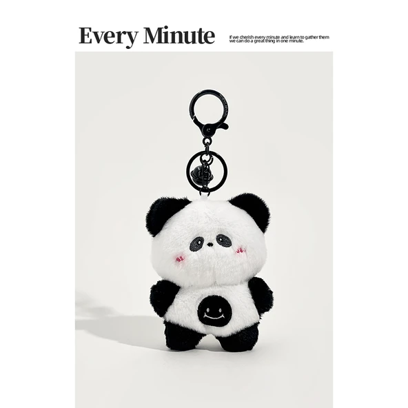 Sevimli Karikatür Kağıt Torba Başlık Maskeli Peluş Anahtarlık - Gülümseyen Küçük Panda