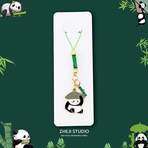 Bambu şapka panda + bambu yeşil ipli anahtarlık karton ambalaj