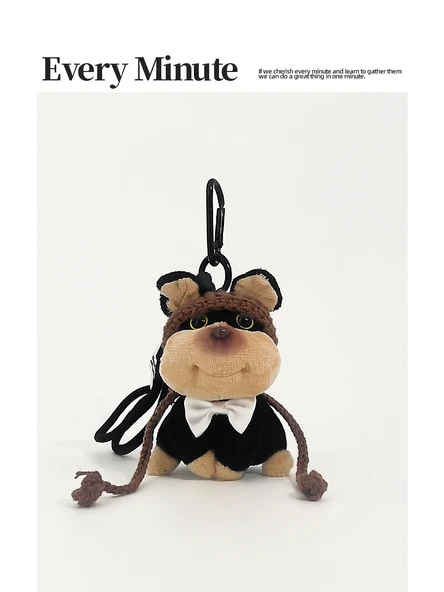 Sevimli Kravat Arı Yavru Peluş Çanta Süs Anahtarlık - Turuncu Şapka - Resim 2