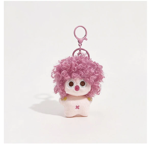 Sevimli Mini Kıvırcık Saçlı Pamuk Bebek Anahtarlık - Kahverengi - 8