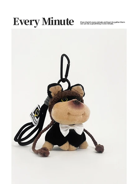 Sevimli Kravat Arı Yavru Peluş Çanta Süs Anahtarlık - Turuncu Şapka - Resim 4