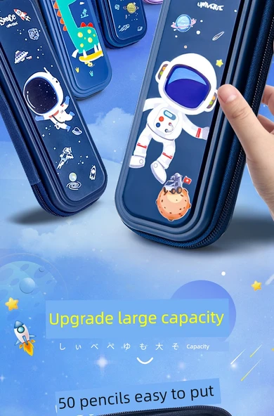 Astronot Desenli Kalem Kutusu - 12 Kalem ve Silgi ile - TPU Malzeme - 7