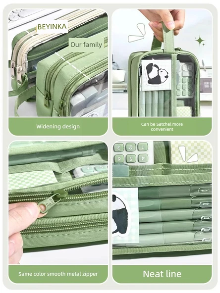Şeffaf Büyük Kapasiteli 5 Katmanlı Kalem Kutusu - Matcha Süt Yeşili + Deniz Tuzu Peynir - 6
