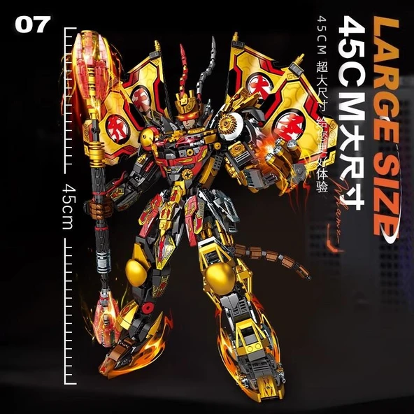 Yapı Blokları - Yarı Mekanik Mecha-Guan Yu + Qinglong Yanyue Bıçağı [664 Granül] - 3
