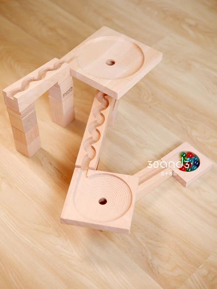 Ahşap Raylı Yapı Blokları Top Oyuncakları Sürekli Atış Makinesi Bulmaca - Orta Disk Ahşap Kutu - 4