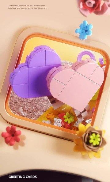 Yapı Blokları Çiçek Pasta Puzzle Oyuncak - Romantik Çiçek Müzik-Piyano 841 Granüllü - 10