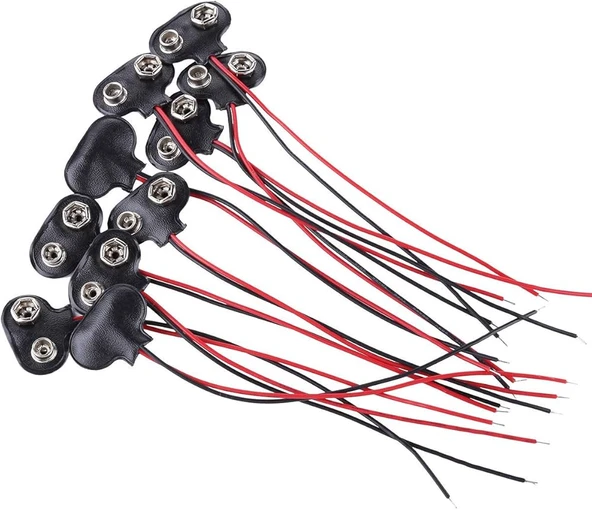 9V Pil Yuvası Yatağı Başlığı 9V Batarya Bağlantı T-Tipi Konnektör Klips - 10 Adet ürün görseli