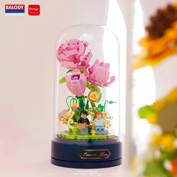 DIY Çiçek Müzik Kutusu Yapı Blokları Seti - [Hediye Çantası Versiyonu] Dandelion Anlaşması (372 Parça) - Toz Kapağı ile - 12