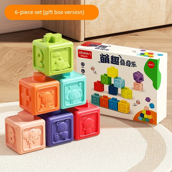 Yumuşak Kauçuk Yapı Blokları - 6 Parça Set - Hediye Kutusu