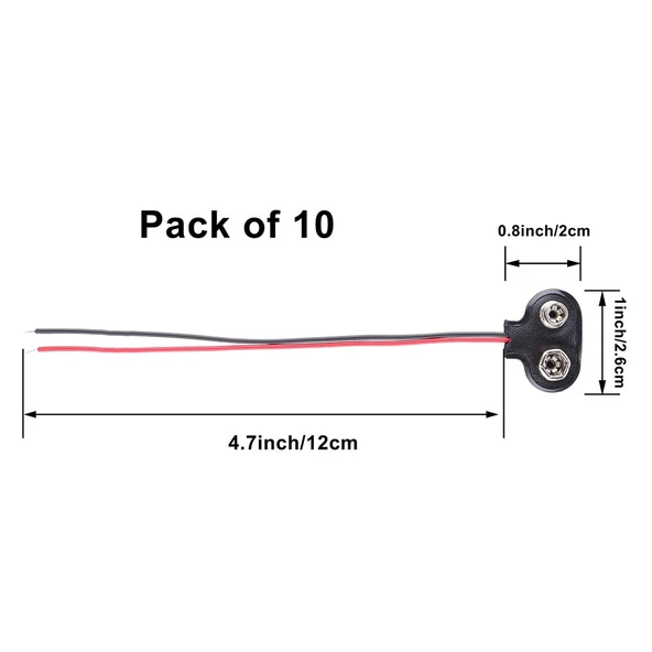 9V Pil Yuvası Yatağı Başlığı 9V Batarya Bağlantı T-Tipi Konnektör Klips - 10 Adet - Resim 8