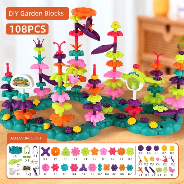 Çocuklar için Çiçek Düzenleme Yapı Blokları - DIY Çiçekler (108 Parça)