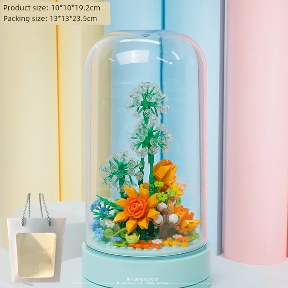 DIY Çiçek Müzik Kutusu Yapı Blokları Seti - [Hediye Çantası Versiyonu] Dandelion Anlaşması (372 Parça) - Toz Kapağı ile