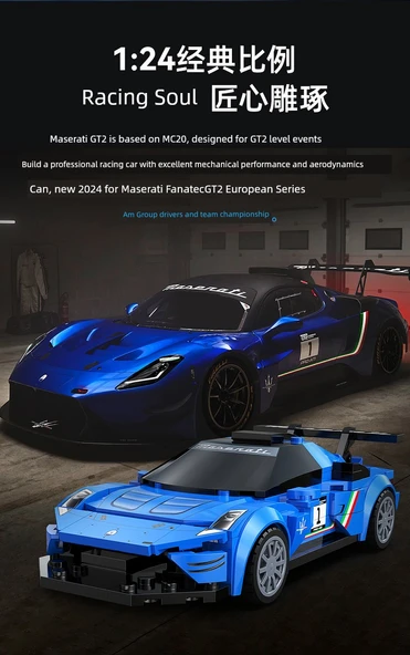 Maserati GT2 Yapı Blokları Spor Araba - 240 Parça - Mavi - 10