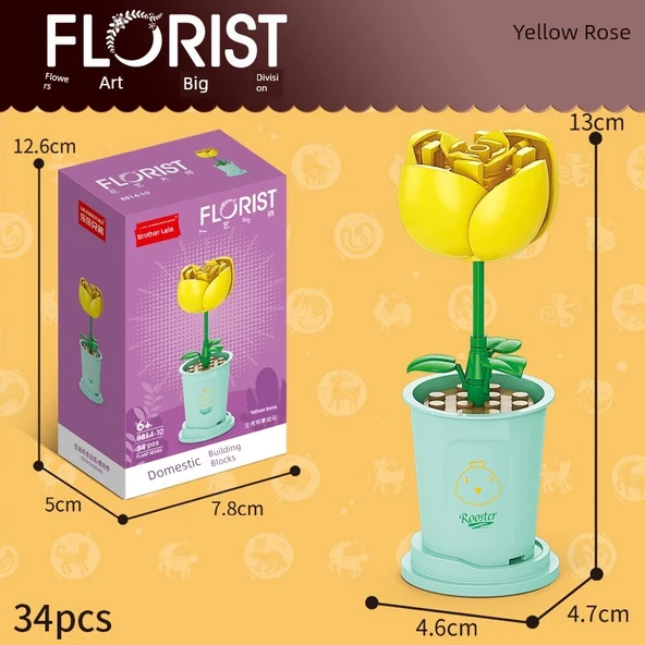 DIY Yapı Blokları Çiçek Buketi Kiti - Sarı Gül