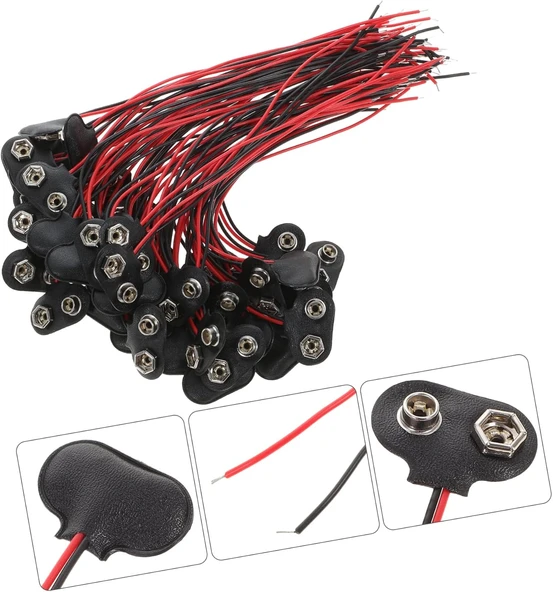 9V Pil Yuvası Yatağı Başlığı 9V Batarya Bağlantı T-Tipi Konnektör Klips - 50 Adet - Resim 2