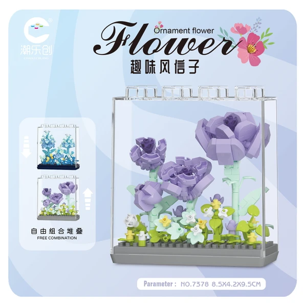 DIY Çiçek Yapı Blokları Seti - Peony - Akrilik Kutu