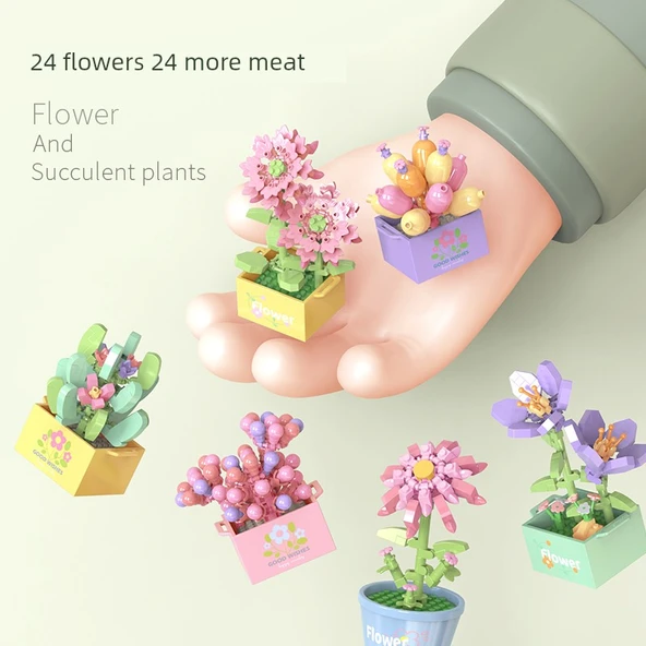 DIY Yapı Blokları Çiçek Buketi Kiti - Hortensiya - 4