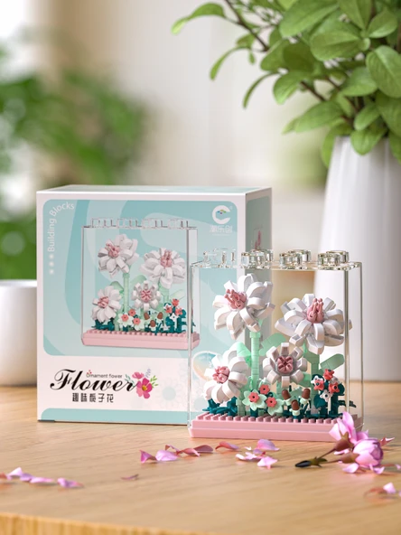 DIY Çiçek Yapı Blokları Seti - Peony - Akrilik Kutu - 5