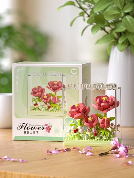 DIY Çiçek Yapı Blokları Seti - Peony - Akrilik Kutu - 4