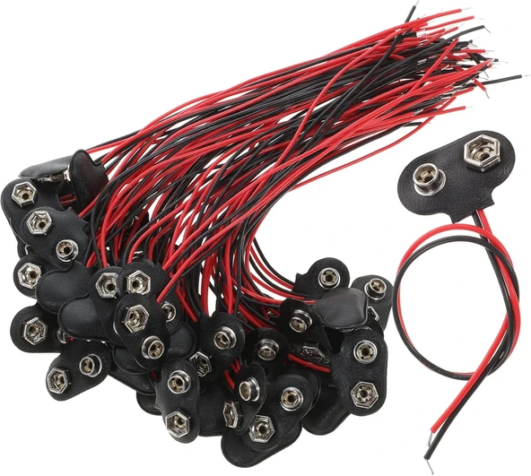 9V Pil Yuvası Yatağı Başlığı 9V Batarya Bağlantı T-Tipi Konnektör Klips - 50 Adet ürün görseli