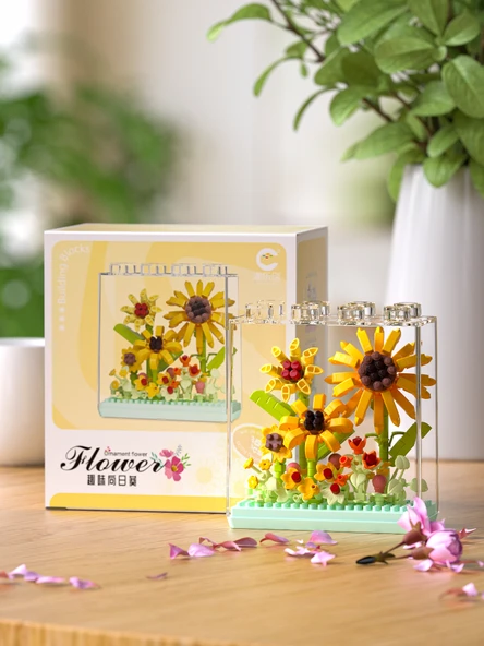 DIY Çiçek Yapı Blokları Seti - Peony - Akrilik Kutu - 6