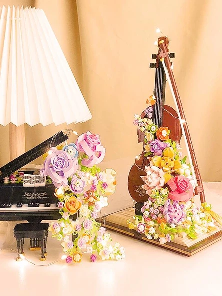Müzik Aleti Yapı Blokları Seti - Çiçek Müzik Piyano 841 Parça Isıtma Lambası - 2