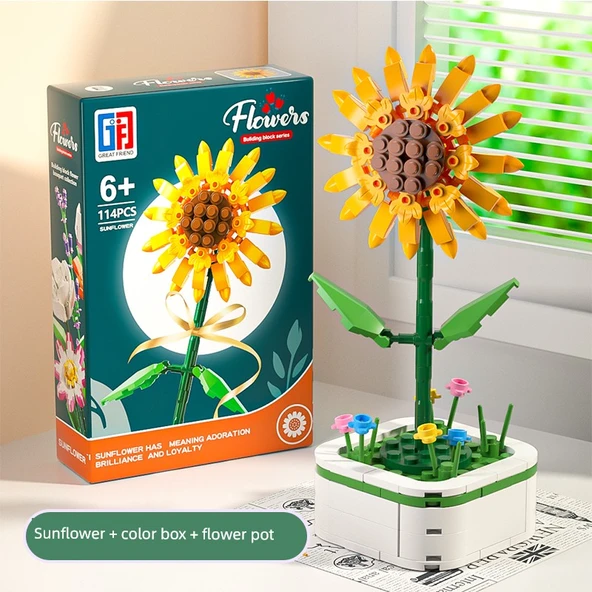 DIY Çiçek Yapı Blokları - Ayçiçeği - Saksılı