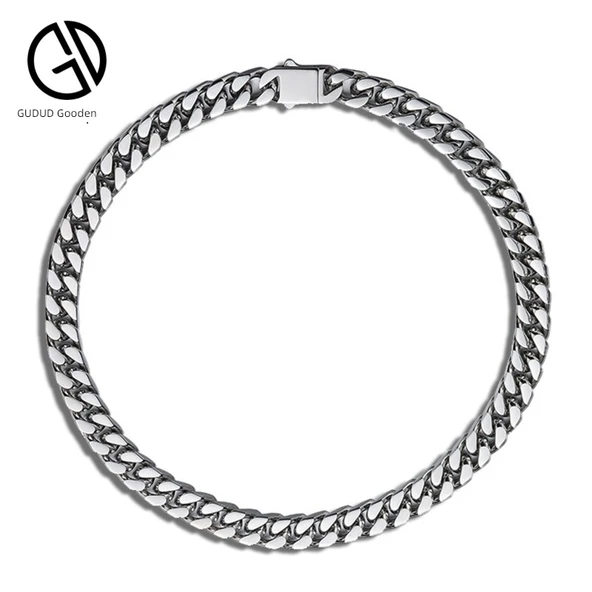 HipHop Erkek Küba Titanyum Çelik Kolye - Üç Boyutlu Kesim 12mm - 50cm