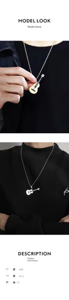 Titanyum Çelik Gitar Kolye - Gümüş Klasik Gitar - Resim 8