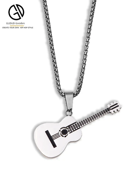 Titanyum Çelik Gitar Kolye - Gümüş Klasik Gitar - Resim 2