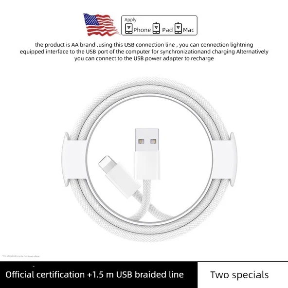 iPhone 6-14 Serisi 1.5m Resmi Şarj Kablosu (Bir Alana Bir Bedava)